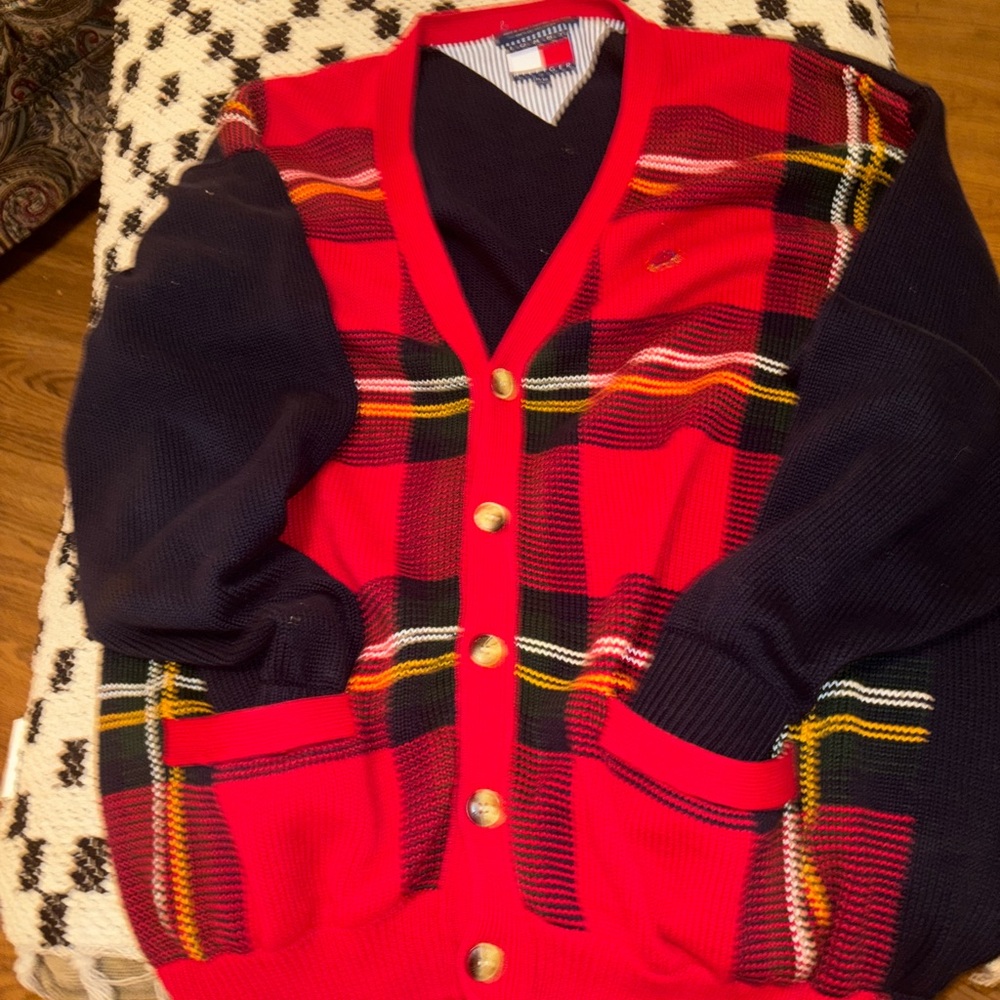 Tommy Hilfiger Red and Black Cardigan Sweater